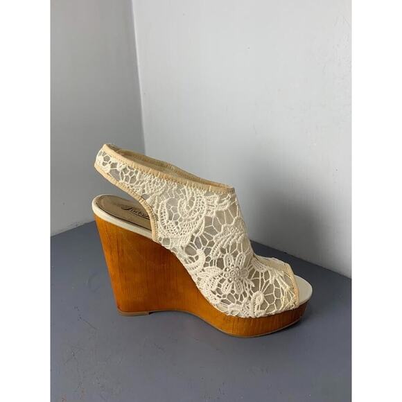 Lucky Brand Womens Ivory Lace Wedge Sandals Size 8 - Picture 7 of 8